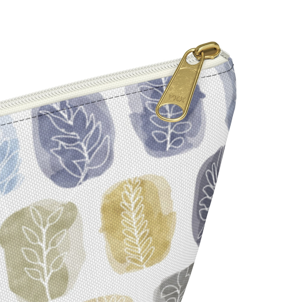 Watercolor Leaf Stamp Accessory Pouch w T-bottom in Navy