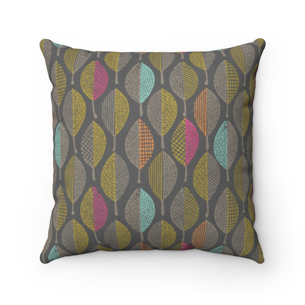 Wood Cut Leaves Square Throw Pillow in Gray
