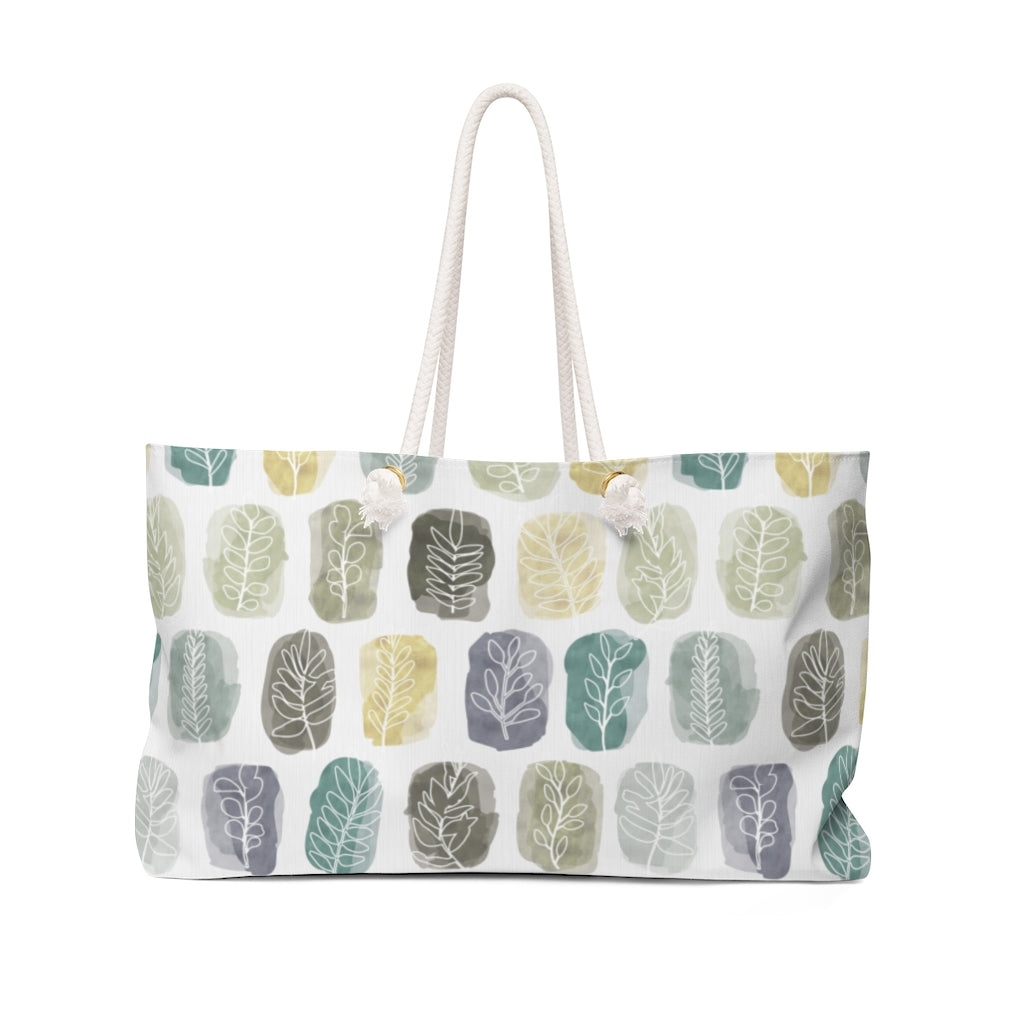 Watercolor Leaf Stamp Weekender Bag in Teal