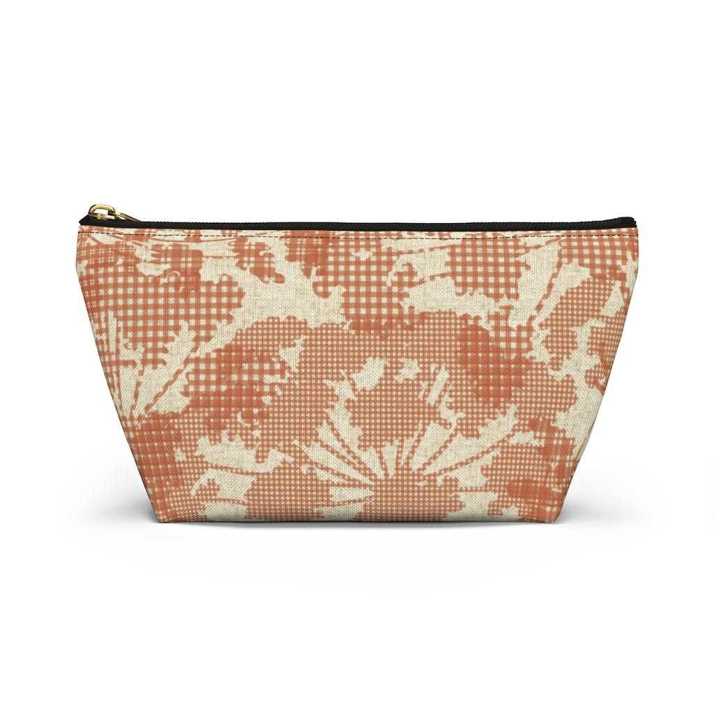 Floral Plaid Accessory Pouch w T-bottom in Orange