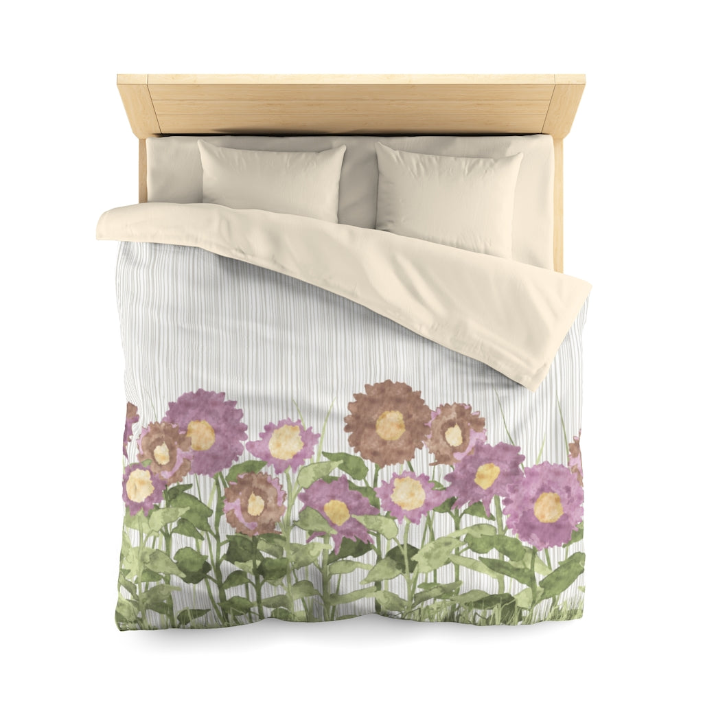 Sunflower Field Microfiber Duvet Cover in Purple