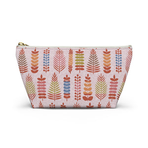 Stamped Leaves Accessory Pouch w T-bottom in Red