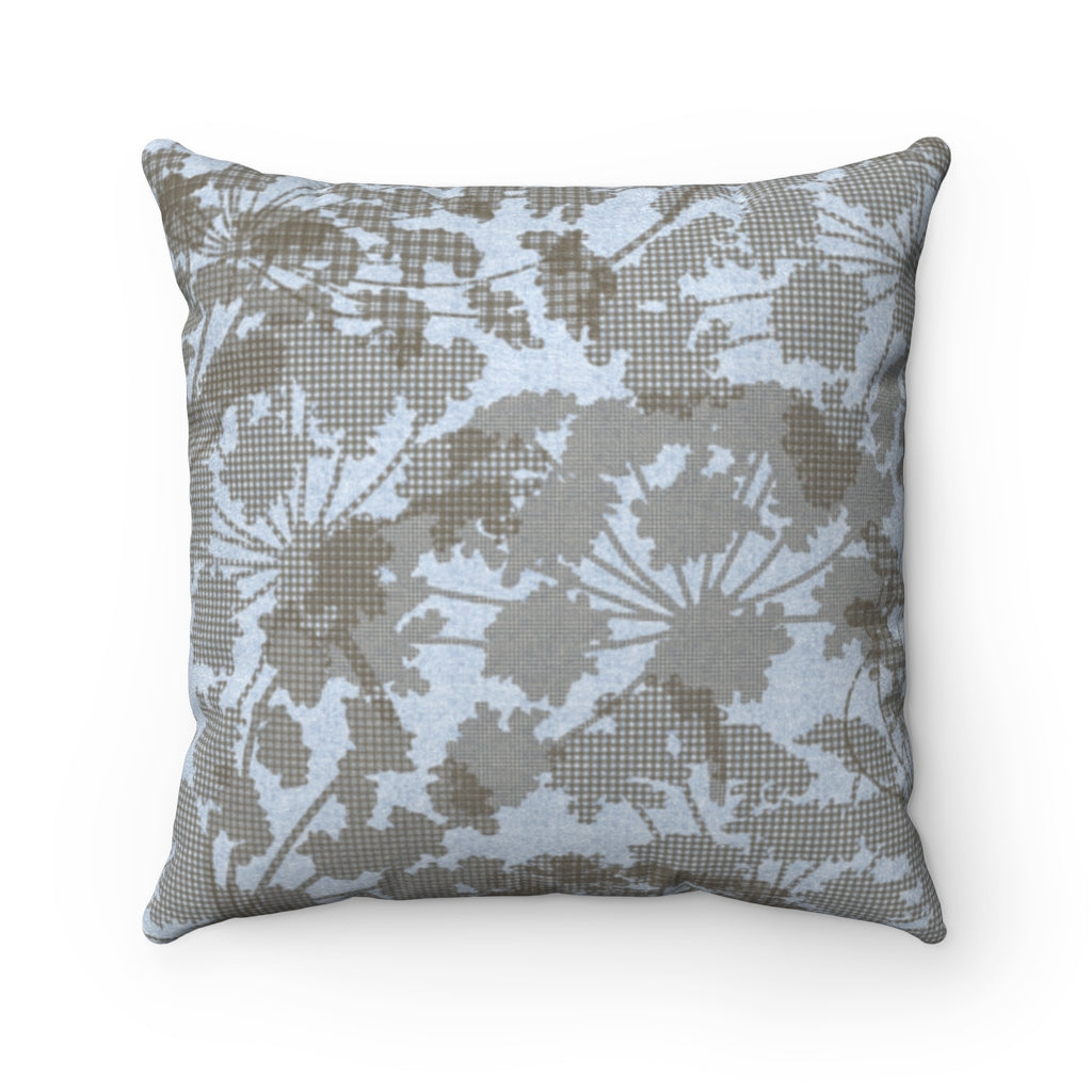 Floral Plaid Square Throw Pillow in Aqua