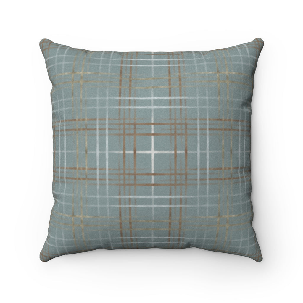 Painterly Plaid Square Throw Pillow in Aqua
