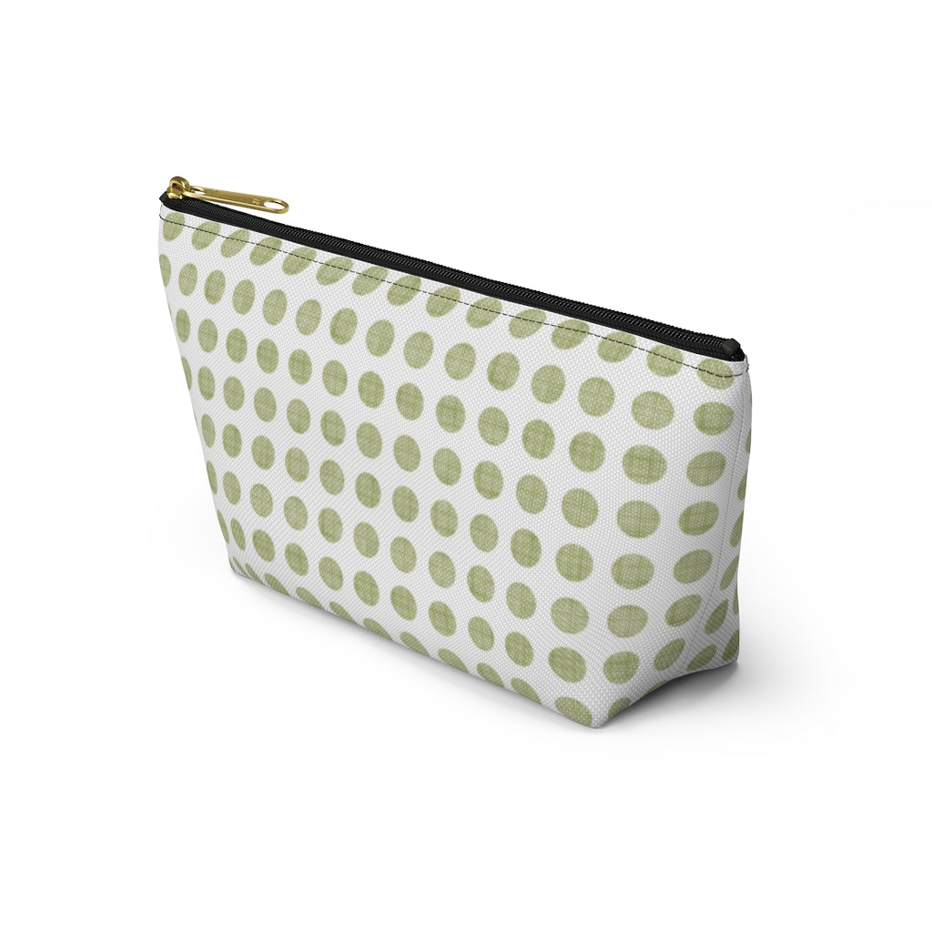 Textured Polka Dots Accessory Pouch w T-bottom in Green