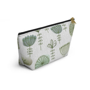 Watercolor Sketch Floral Accessory Pouch w T-bottom in Green