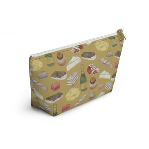 Watercolor French Pastries Accessory Pouch w T-bottom in Gold