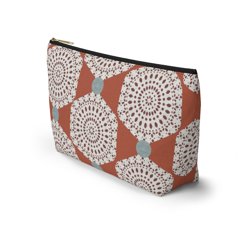 Lace Hexagon Accessory Pouch w T-bottom in Orange