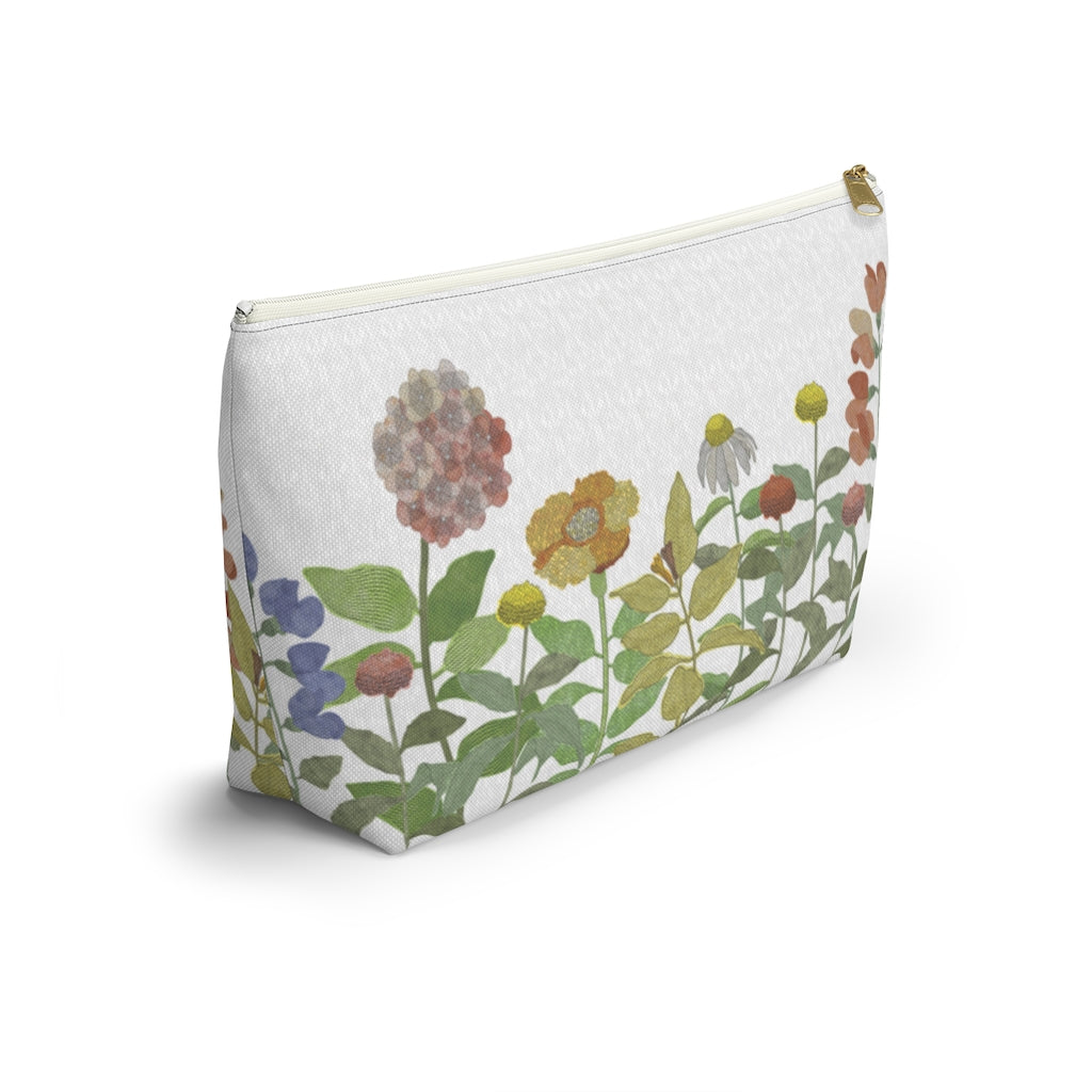 Illustrated Flowers Accessory Pouch w T-bottom in Green