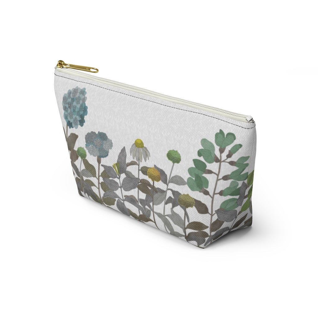 Illustrated Flowers Accessory Pouch w T-bottom in Brown