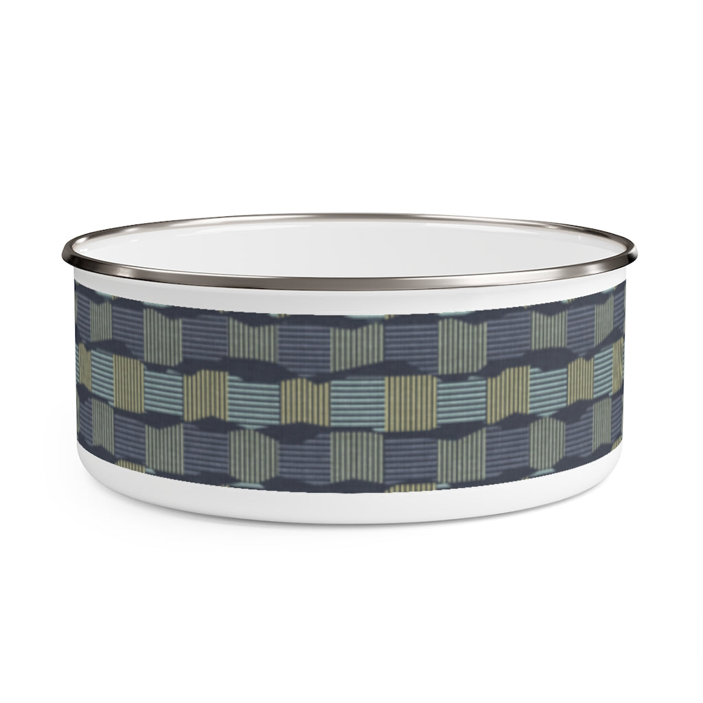 Check Stripe Enamel Bowl in Navy