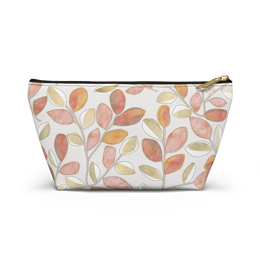 Cherry Plum Leaves Accessory Pouch w T-bottom in Coral