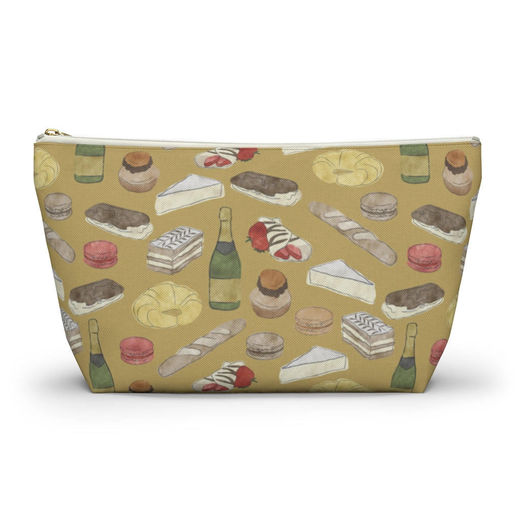 Watercolor French Pastries Accessory Pouch w T-bottom in Gold