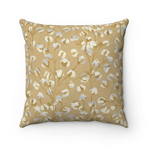 Cotton Branch Square Throw Pillow in Gold