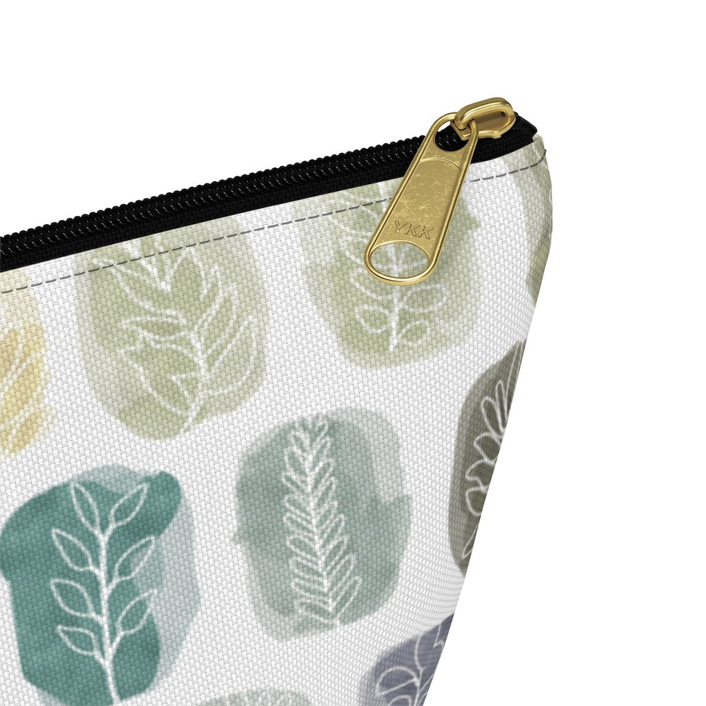 Watercolor Leaf Stamp Accessory Pouch w T-bottom in Teal