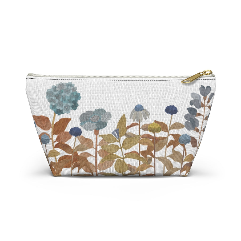 Illustrated Flowers Accessory Pouch w T-bottom in Orange