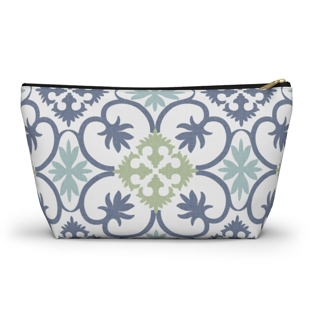 Portugal Tile Accessory Pouch w T-bottom in Blue