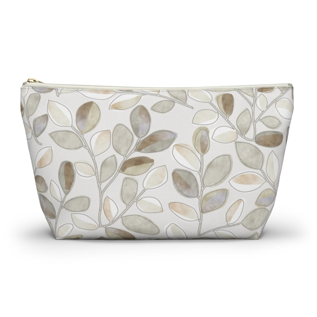 Cherry Plum Leaves Accessory Pouch w T-bottom in Brown