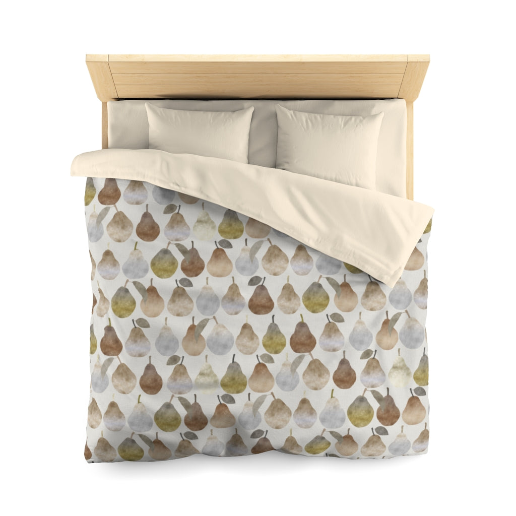 Watercolor Pears Microfiber Duvet Cover in Brown