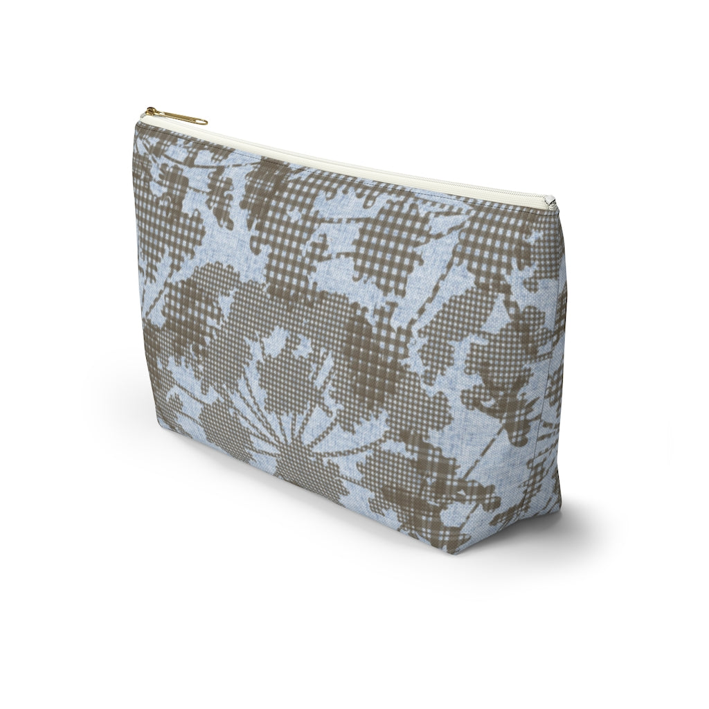 Floral Plaid Accessory Pouch w T-bottom in Aqua