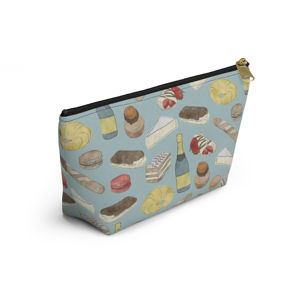 Watercolor French Pastries Accessory Pouch w T-bottom in Aqua