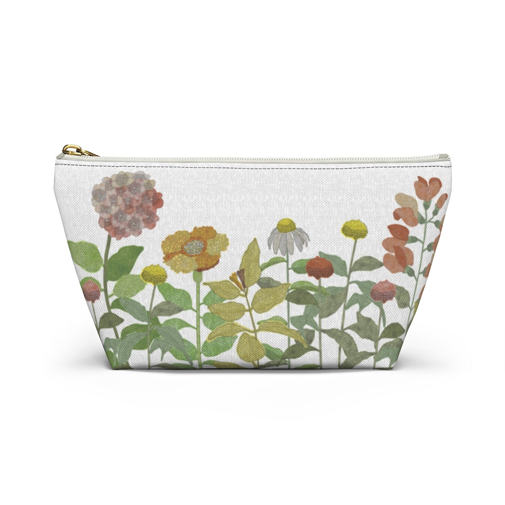 Illustrated Flowers Accessory Pouch w T-bottom in Green