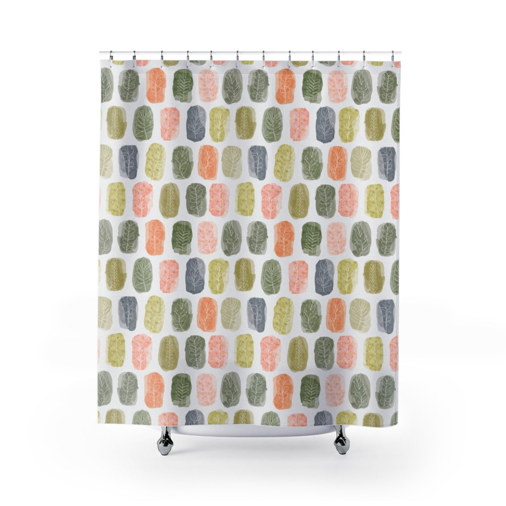 Watercolor Leaf Stamp Shower Curtain in Green