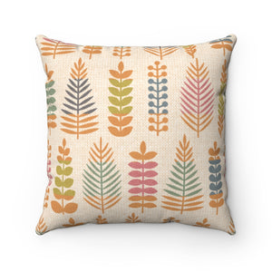 Stamped Leaves Square Throw Pillow in Orange