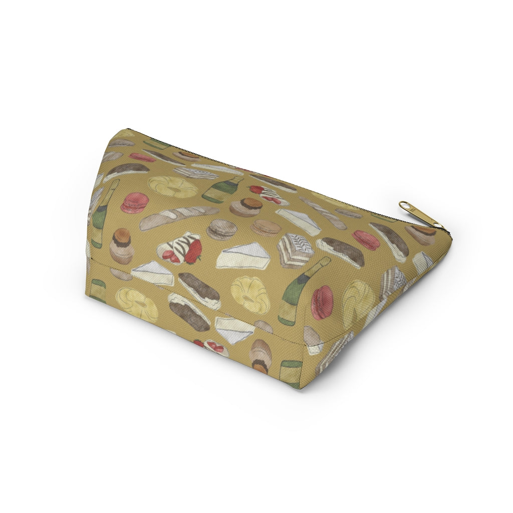 Watercolor French Pastries Accessory Pouch w T-bottom in Gold