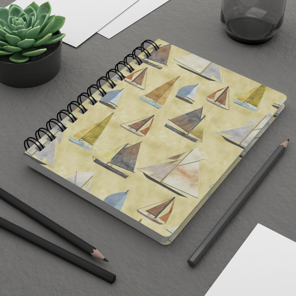 Watercolor Sailboats Spiral Bound Journal in Yellow