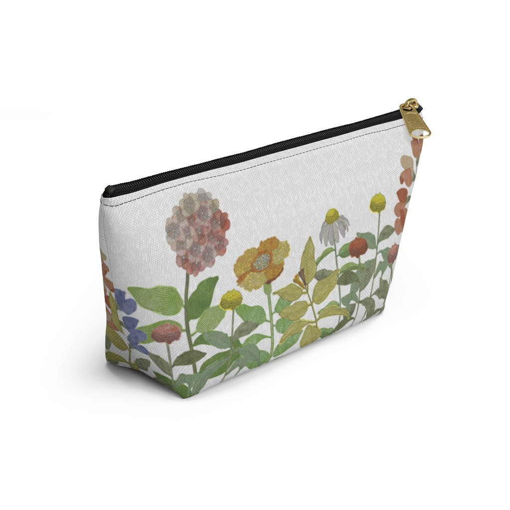 Illustrated Flowers Accessory Pouch w T-bottom in Green