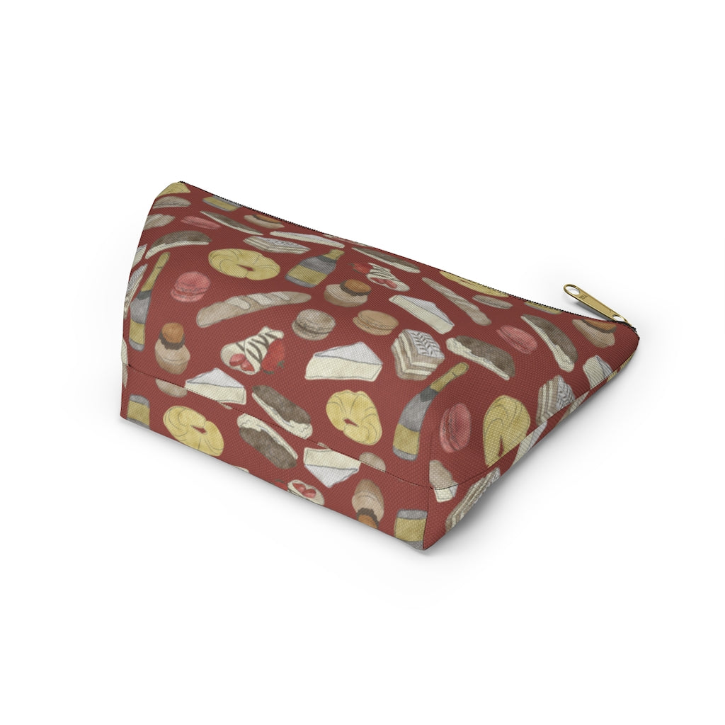 Watercolor French Pastries Accessory Pouch w T-bottom in Red