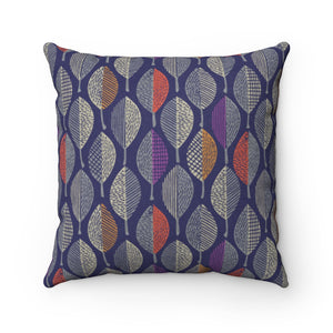 Wood Cut Leaves Square Throw Pillow in Navy