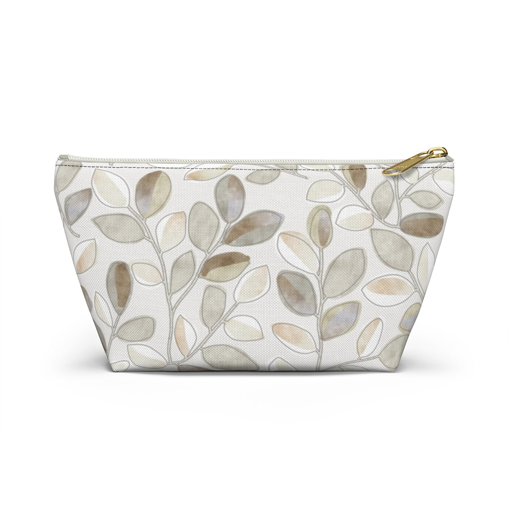 Cherry Plum Leaves Accessory Pouch w T-bottom in Brown