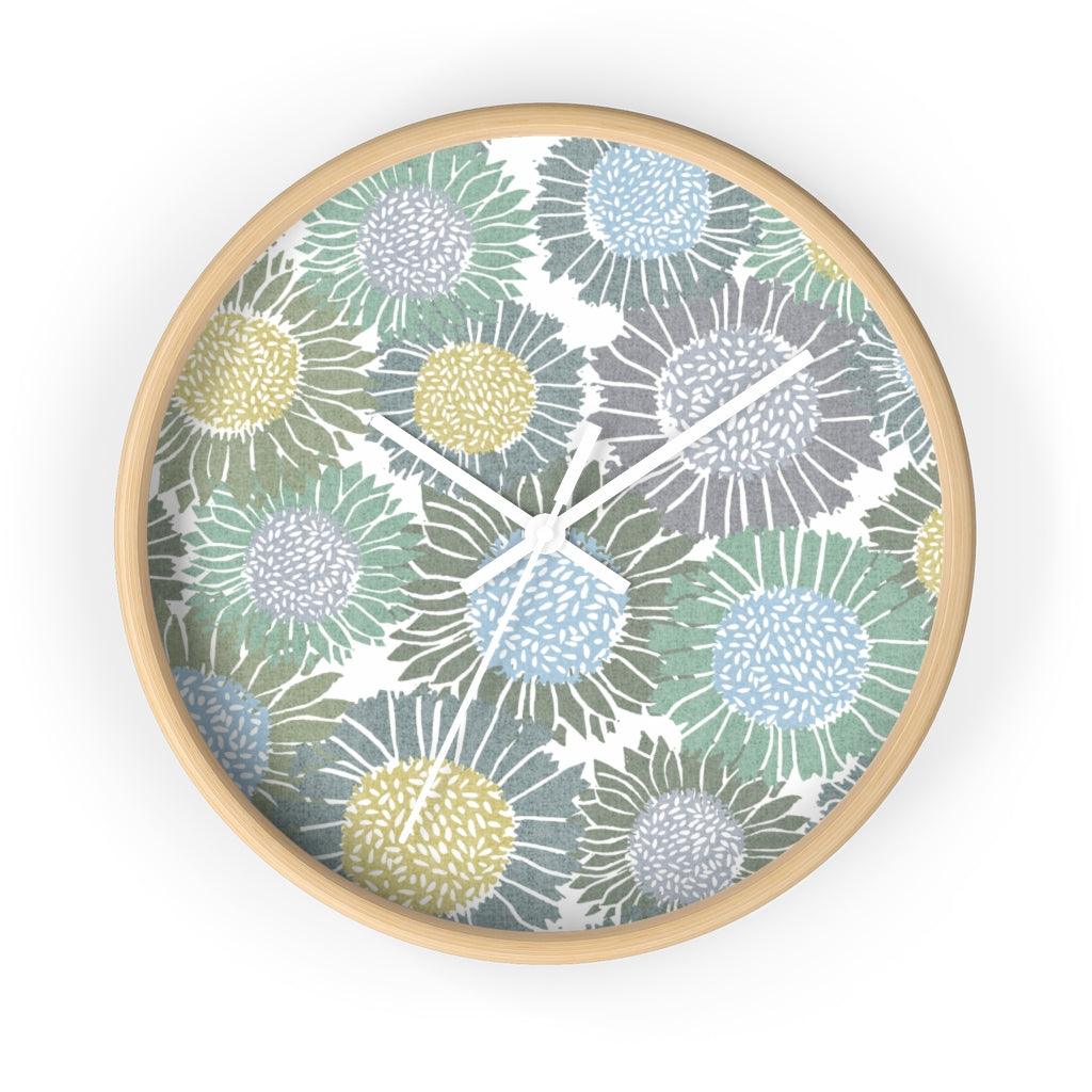 Sunflowers Wall Clock in Aqua