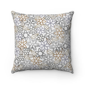 Floral Lace with Leaves Square Throw Pillow in Gray