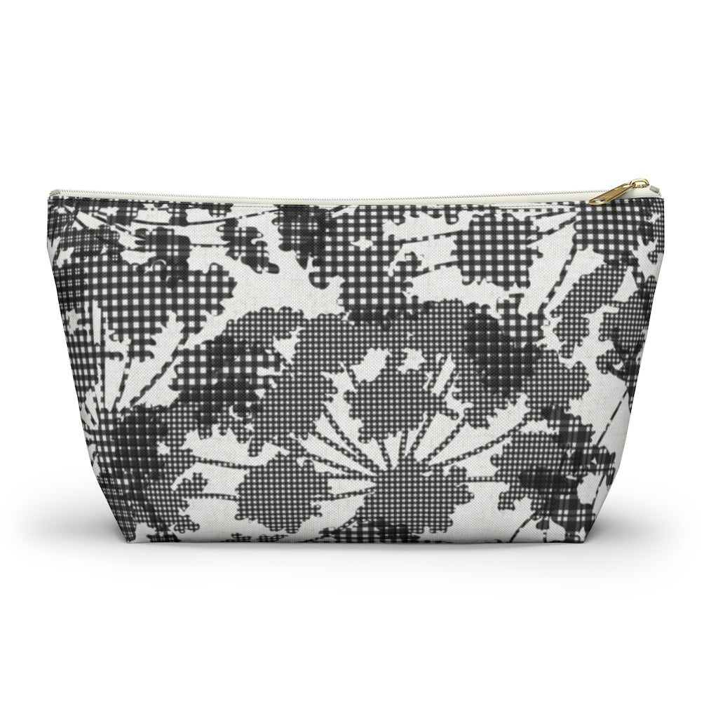 Floral Plaid Accessory Pouch w T-bottom in Black