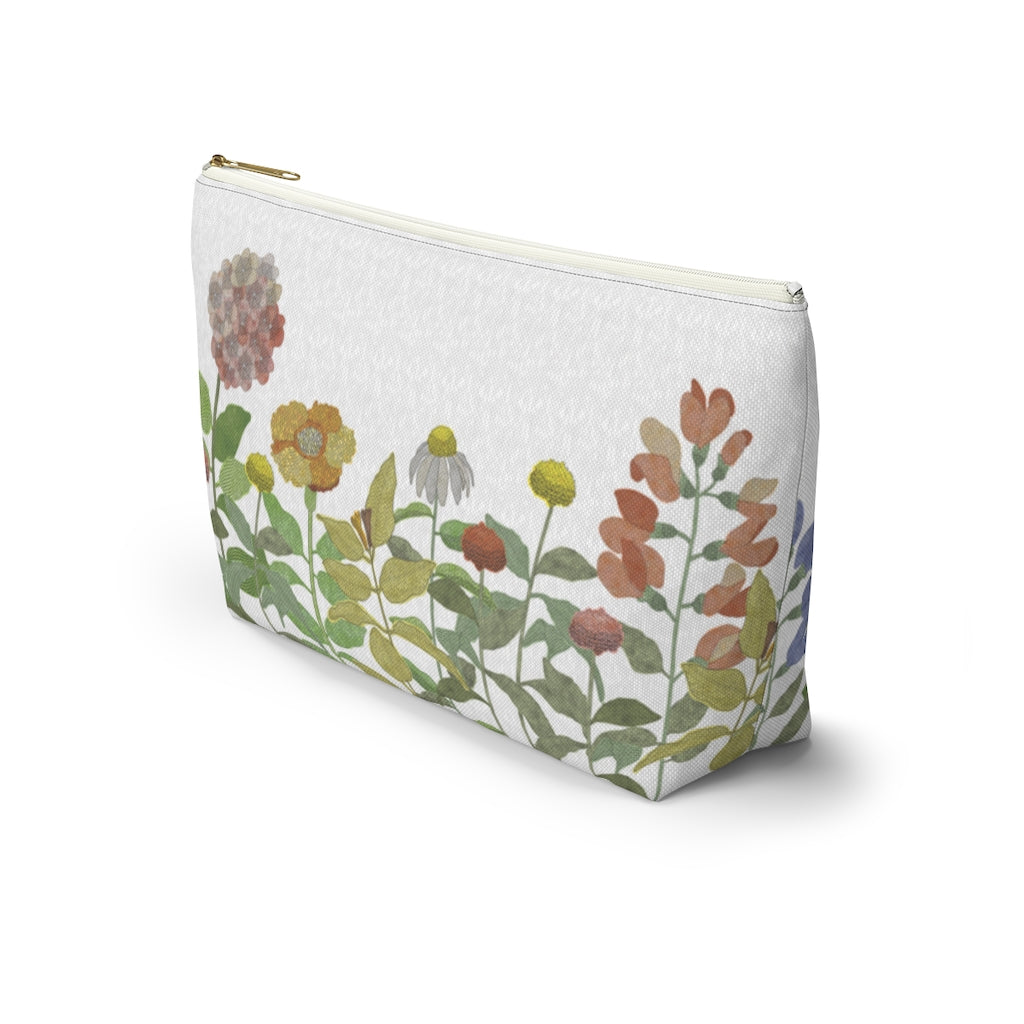 Illustrated Flowers Accessory Pouch w T-bottom in Green