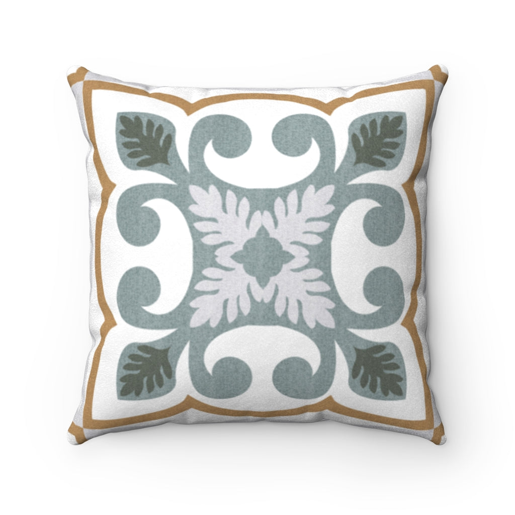 Azulejo Square Throw Pillow in Aqua