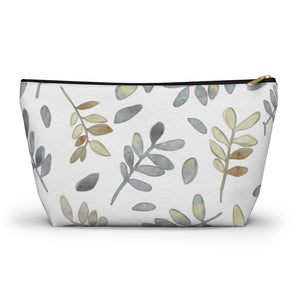 Watercolor Tossed Leaves Accessory Pouch w T-bottom in Gray