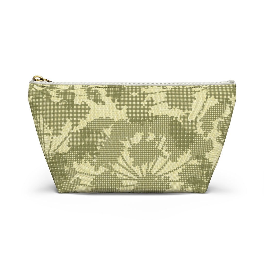 Floral Plaid Accessory Pouch w T-bottom in Green