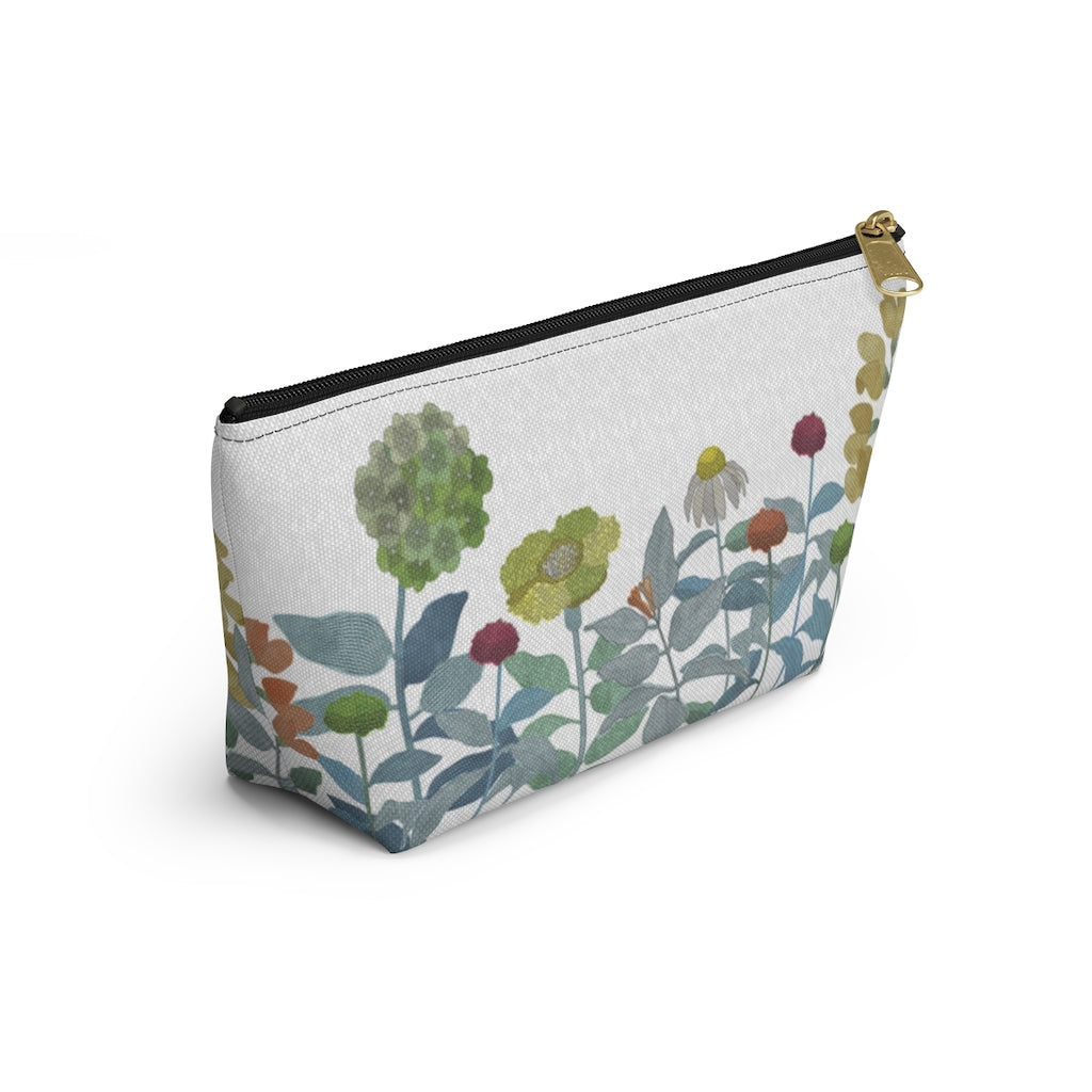 Illustrated Flowers Accessory Pouch w T-bottom in Aqua