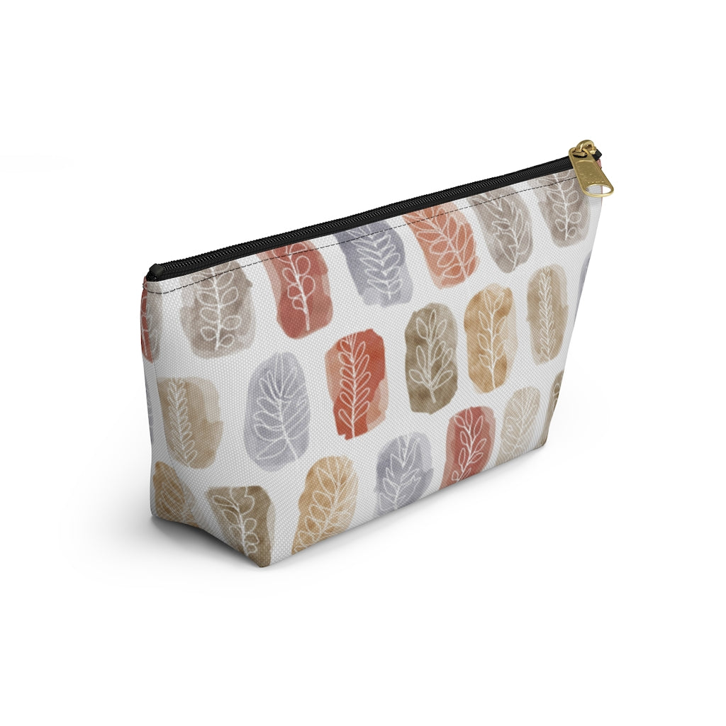 Watercolor Leaf Stamp Accessory Pouch w T-bottom in Red