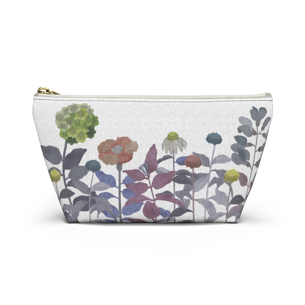 Illustrated Flowers Accessory Pouch w T-bottom in Purple