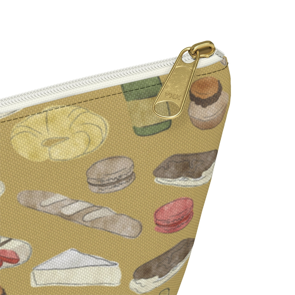 Watercolor French Pastries Accessory Pouch w T-bottom in Gold