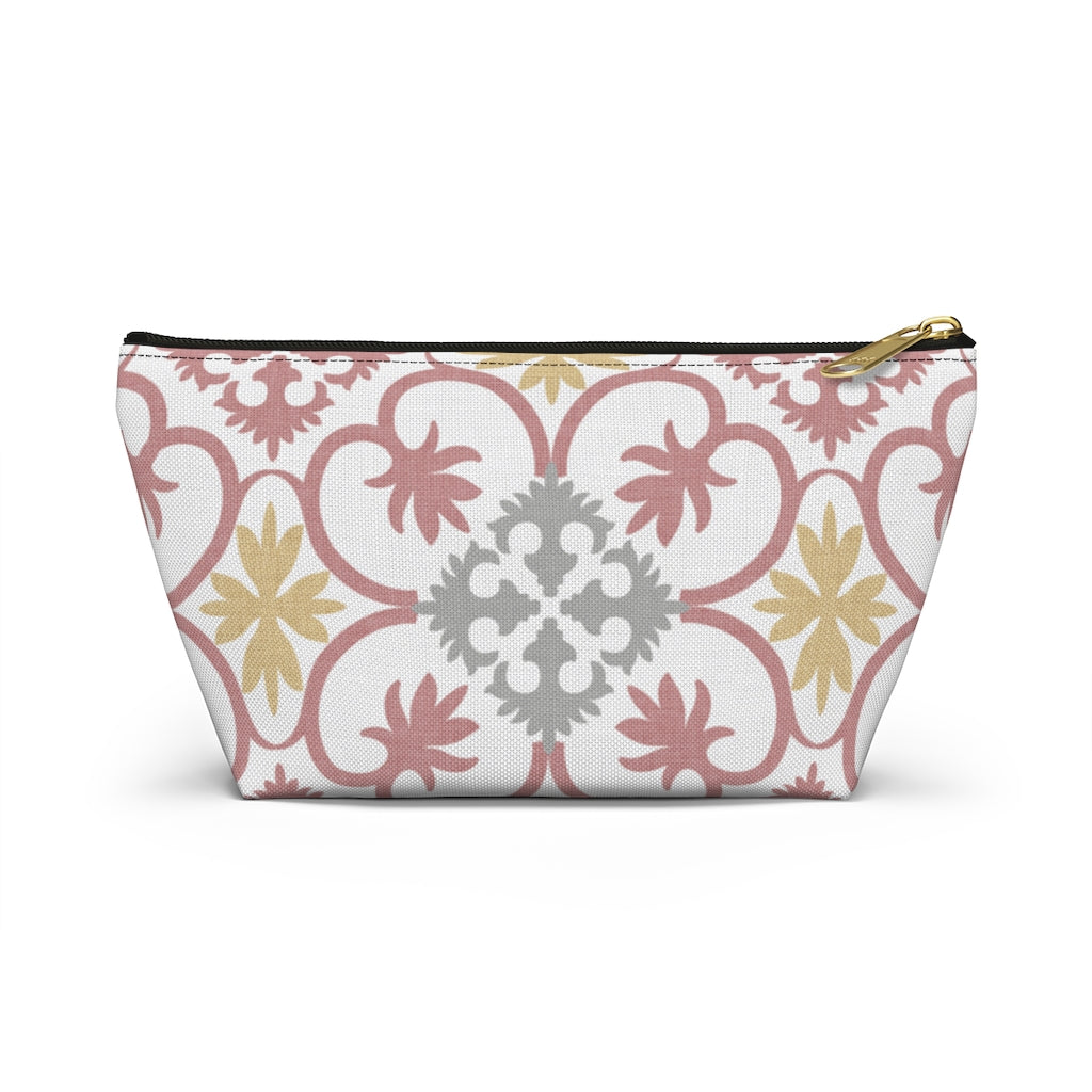 Portugal Tile Accessory Pouch w T-bottom in Pink