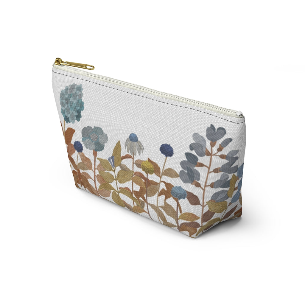 Illustrated Flowers Accessory Pouch w T-bottom in Orange