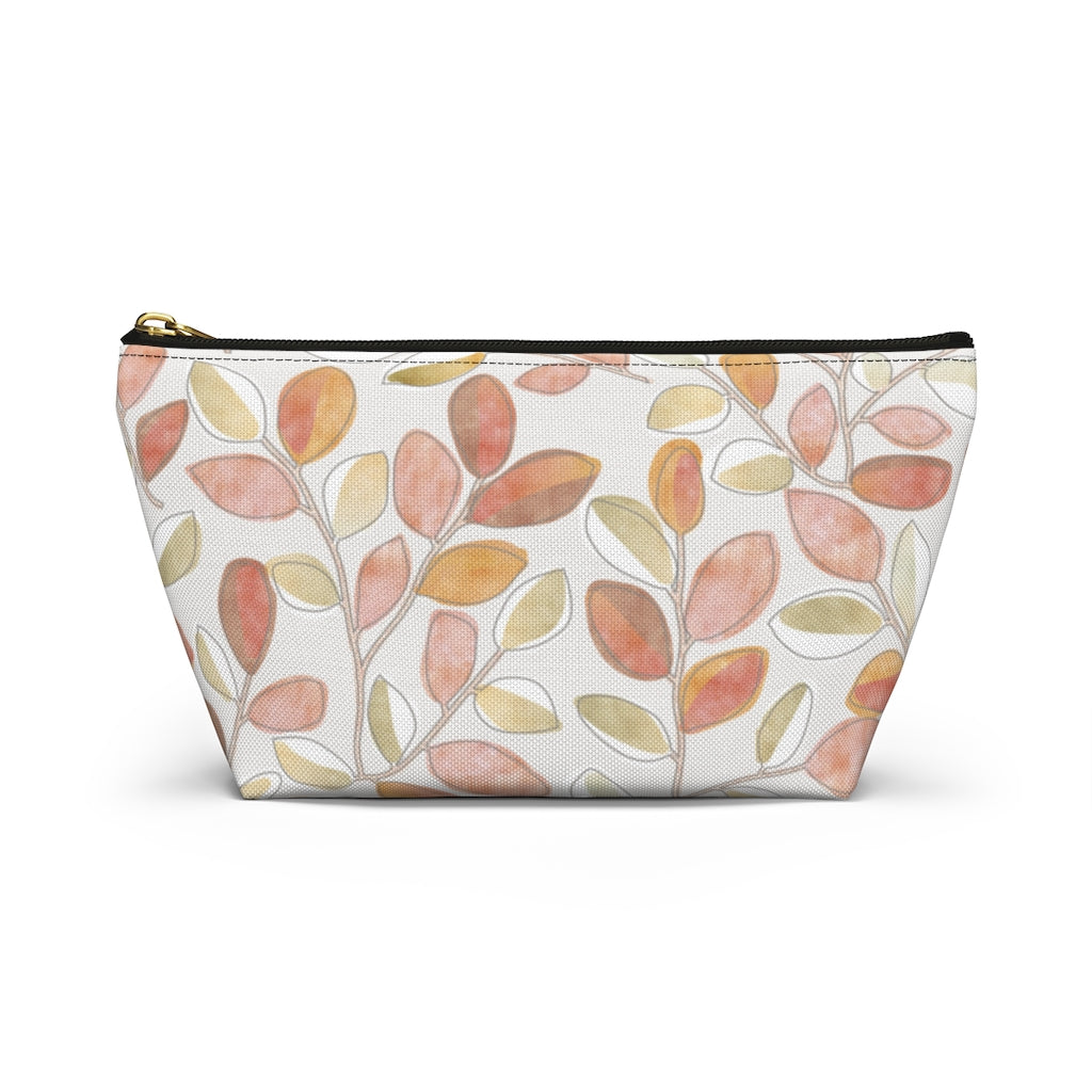 Cherry Plum Leaves Accessory Pouch w T-bottom in Coral