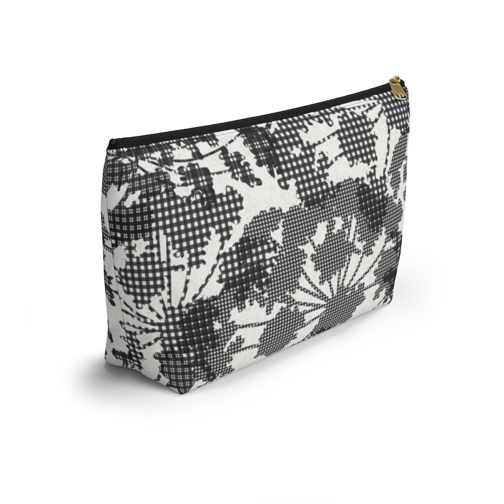 Floral Plaid Accessory Pouch w T-bottom in Black