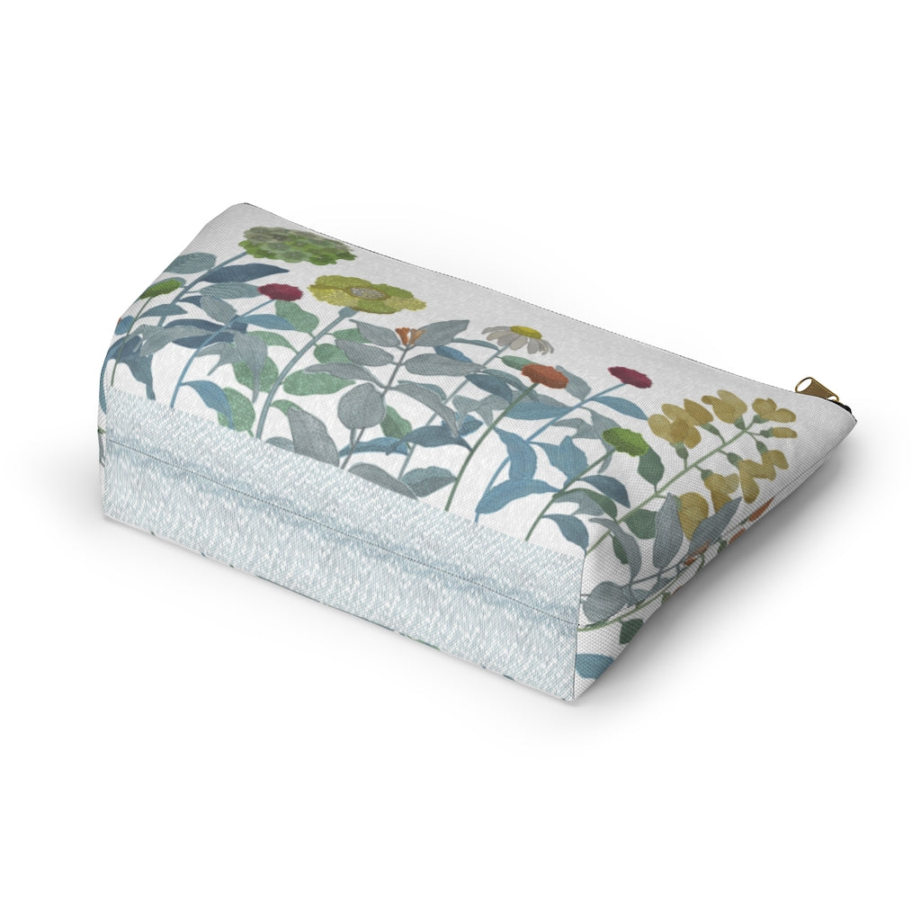 Illustrated Flowers Accessory Pouch w T-bottom in Aqua